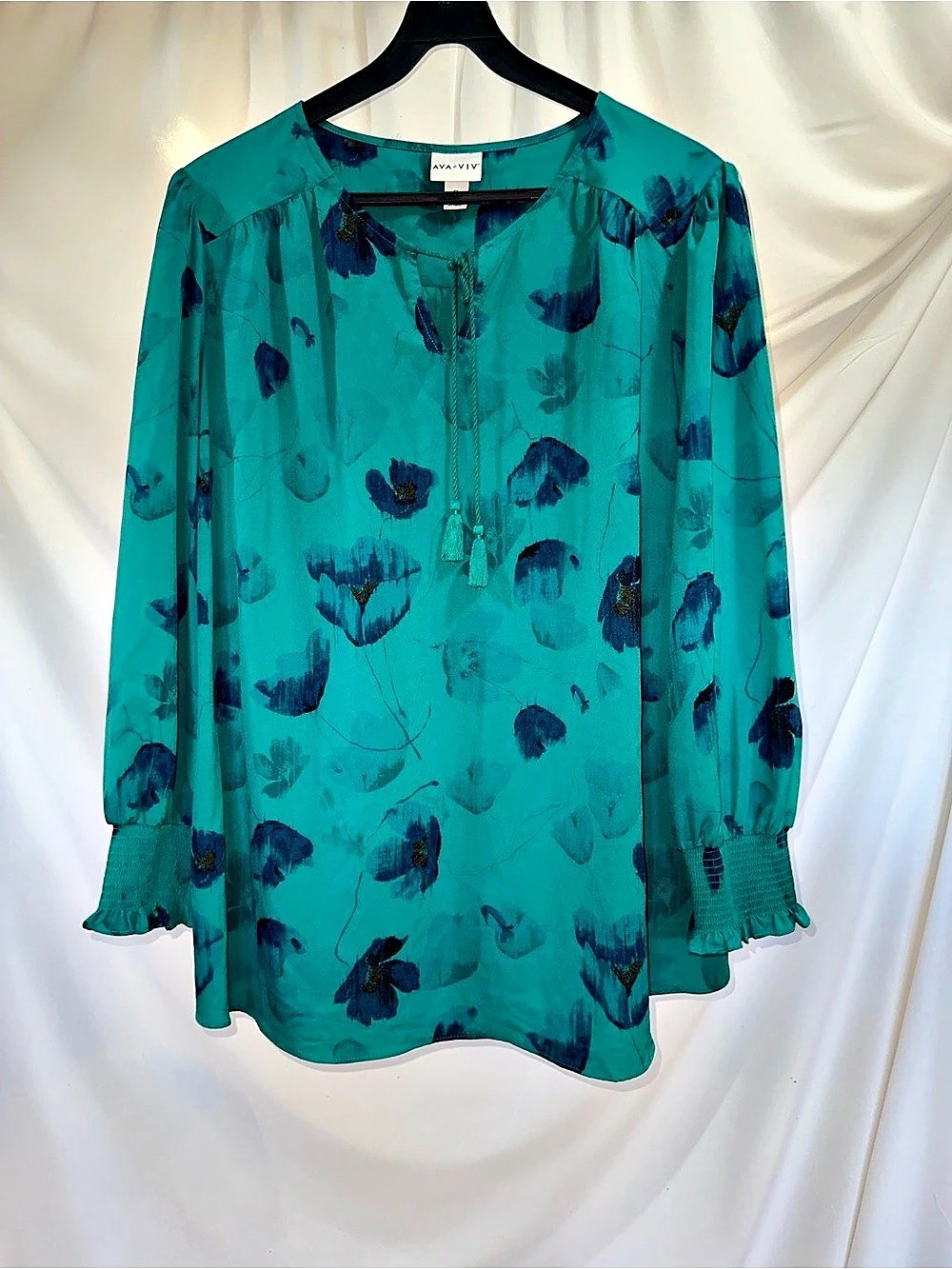 Teal Tassel Blouse 1X